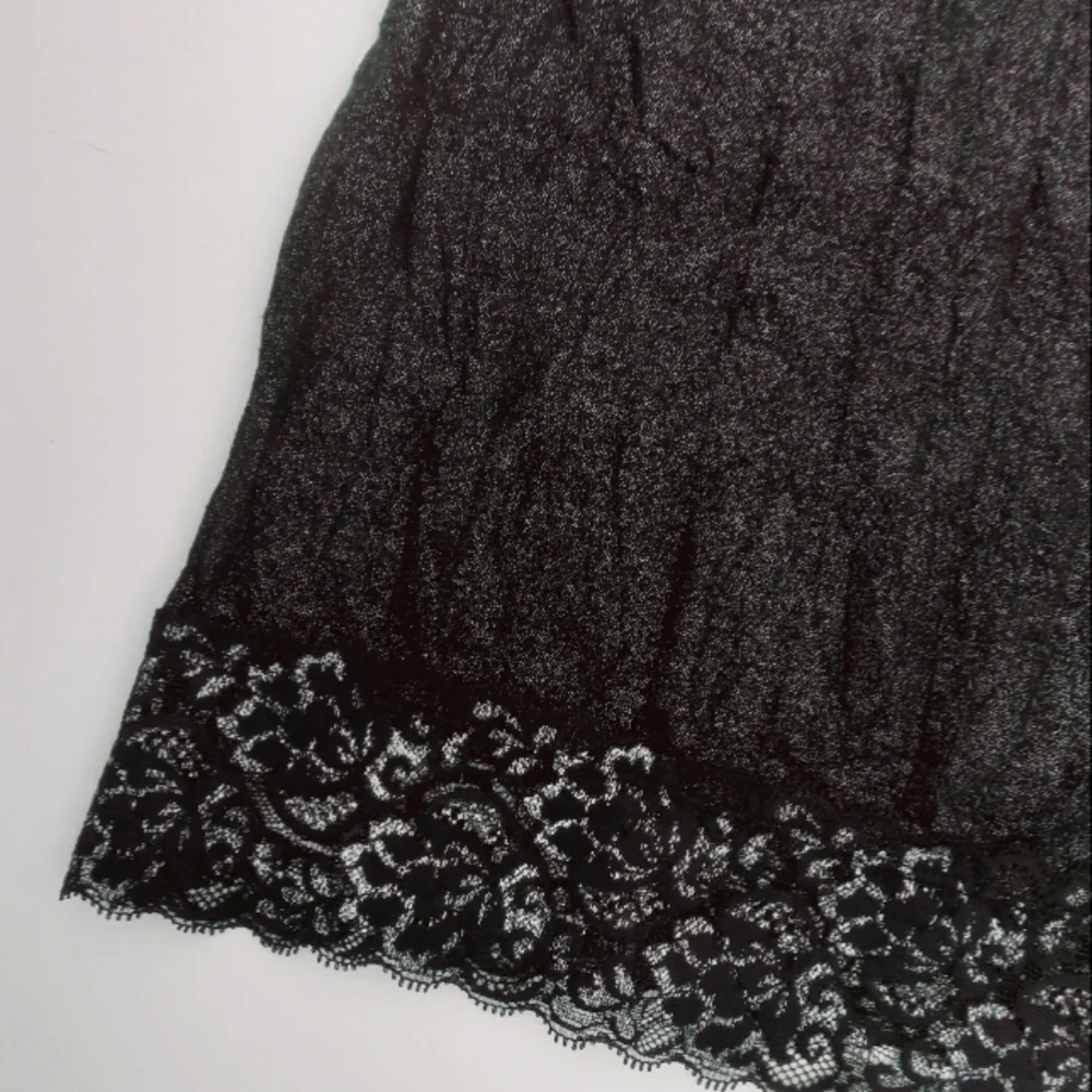 VANITY Y2k Glitter Accented Lace Trim Black Crinkled Stretch Fabric Cami M - Picture 2 of 10